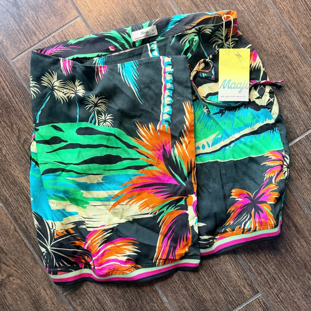 Maaji Womens Tropical Palm Tree Wrap Mini Skirt Multi PT2515CKS003MD Size M NWT